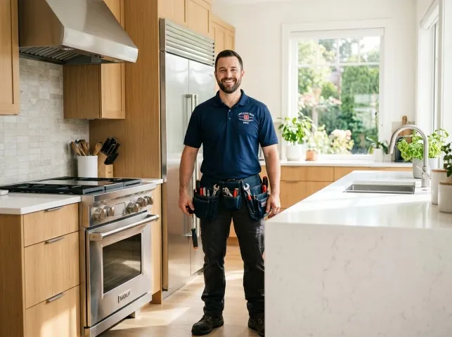 Appliance Repair Hero technician in a Bethel, CT kitchen after an appliance repair